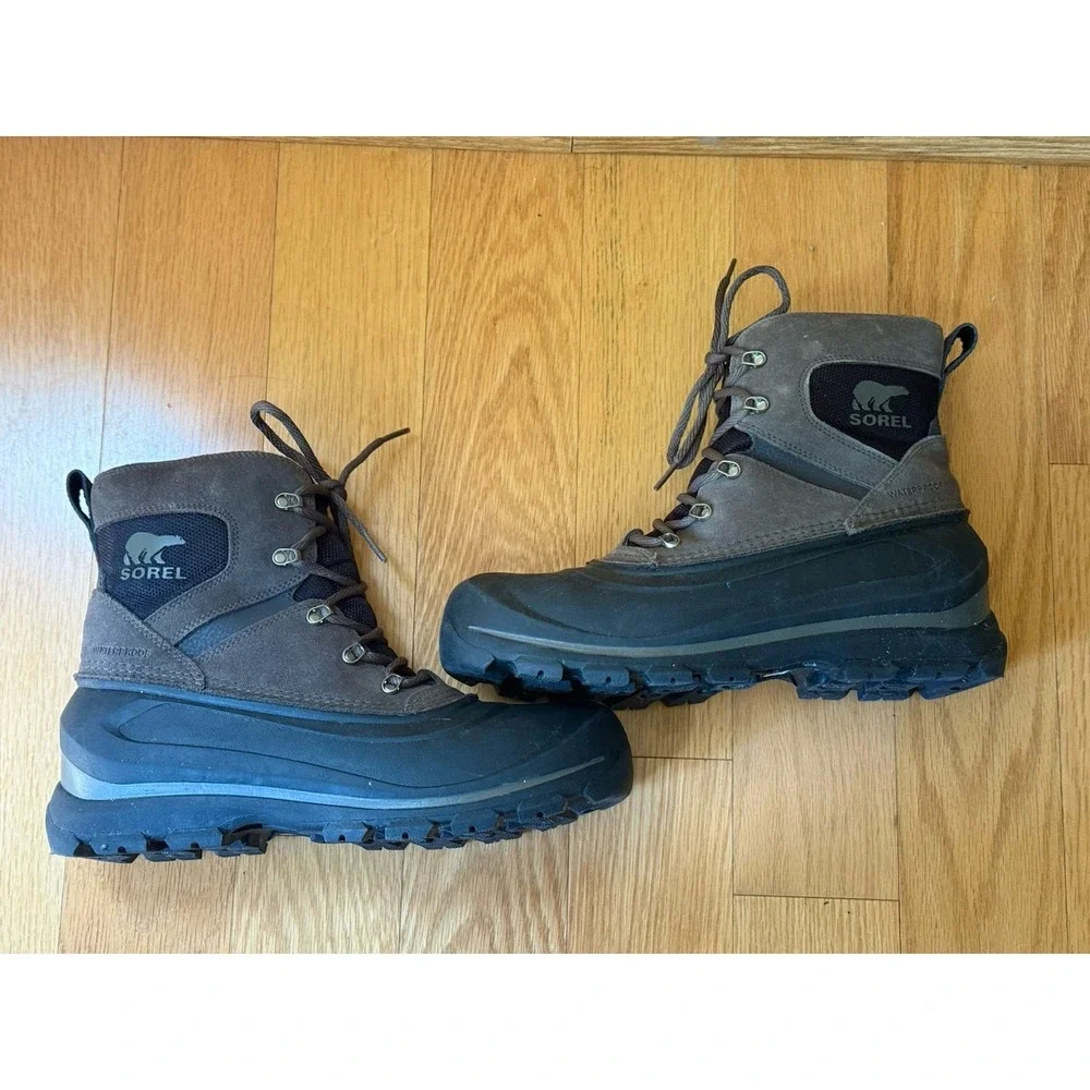 Sorel Buxton™ Lace Waterproof Black Brown Insulated Men's Boots, US Size 8